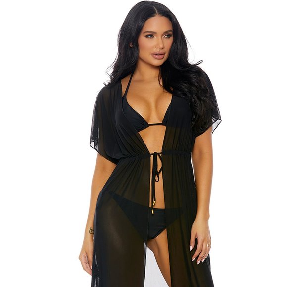 Halter String Bikini with Swim Coverup Set Black - Picture 1 of 6